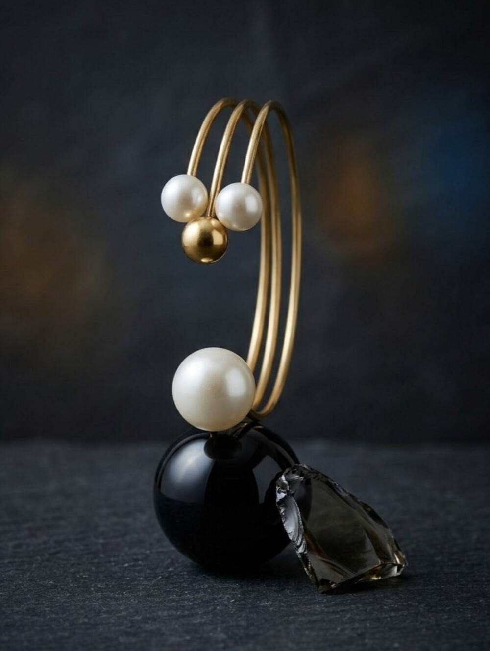 Faux Pearl Open Cuff Bracelet 14K Gold Plated Stainless Steel Stud Earrings Set - Picture 11 of 15